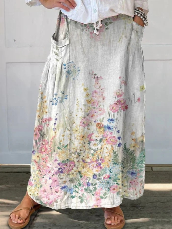 Viviana | Vintage Floral Midi Skirt with Pockets