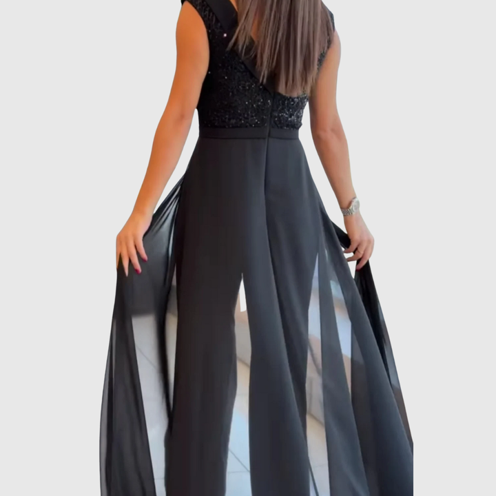 Vivienne | Elegant Wide Leg Jumpsuit With Overlay