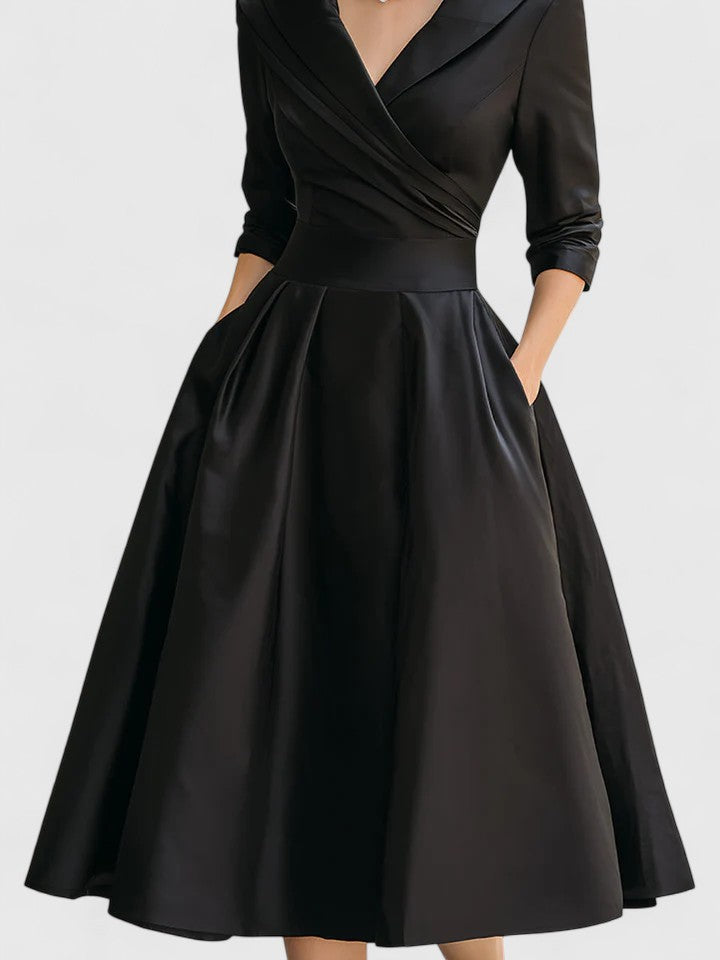 Vivienne | Elegant Wrap Midi Dress with Structured Collar