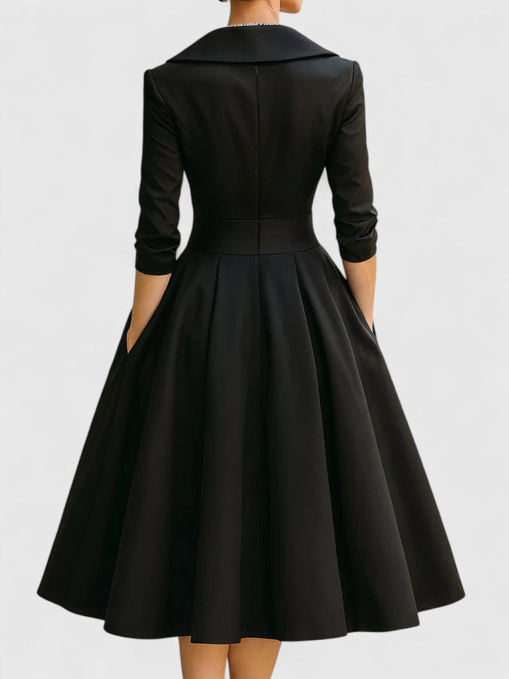 Vivienne | Elegant Wrap Midi Dress with Structured Collar