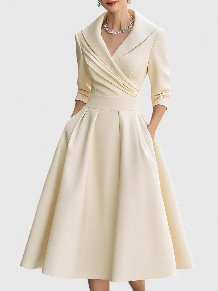Vivienne | Elegant Wrap Midi Dress with Structured Collar