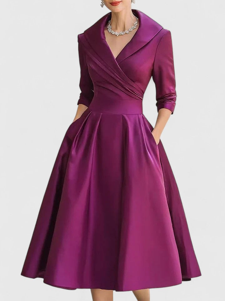 Vivienne | Elegant Wrap Midi Dress with Structured Collar