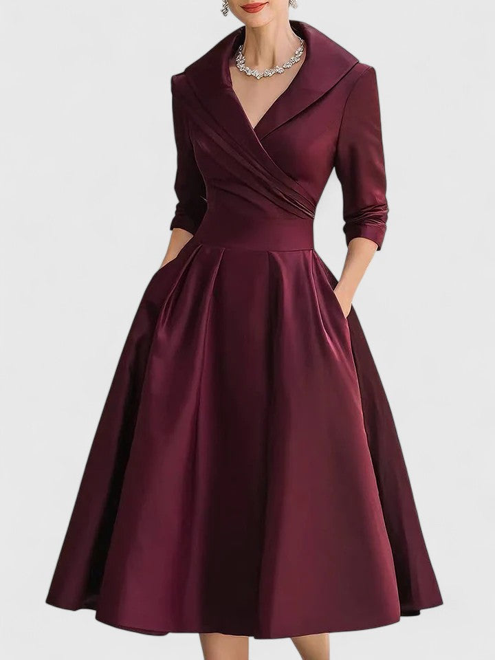 Vivienne | Elegant Wrap Midi Dress with Structured Collar