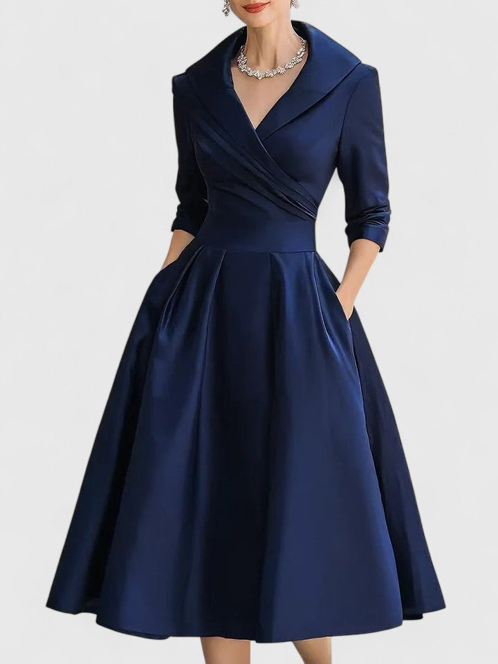 Vivienne | Elegant Wrap Midi Dress with Structured Collar
