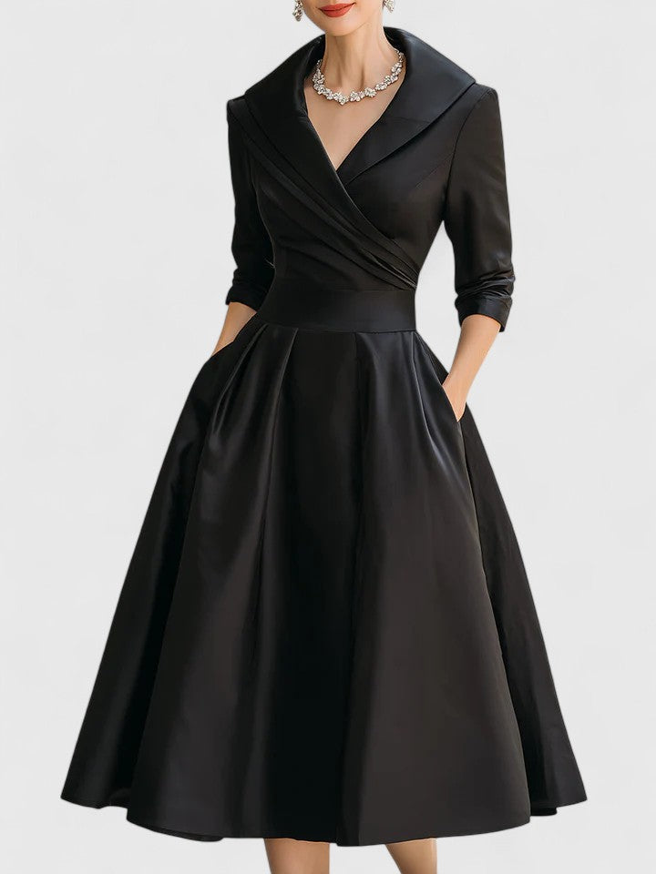 Vivienne | Elegant Wrap Midi Dress with Structured Collar