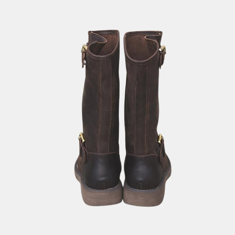 Vona | Buckle Knee High Boots with Strap Detail