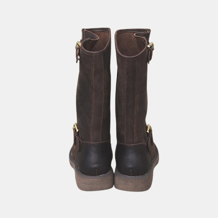Vona | Buckle Knee High Boots with Strap Detail