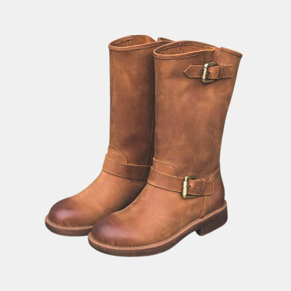 Vona | Buckle Knee High Boots with Strap Detail
