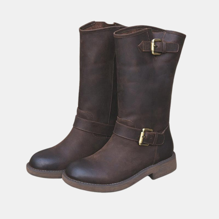 Vona | Buckle Knee High Boots with Strap Detail