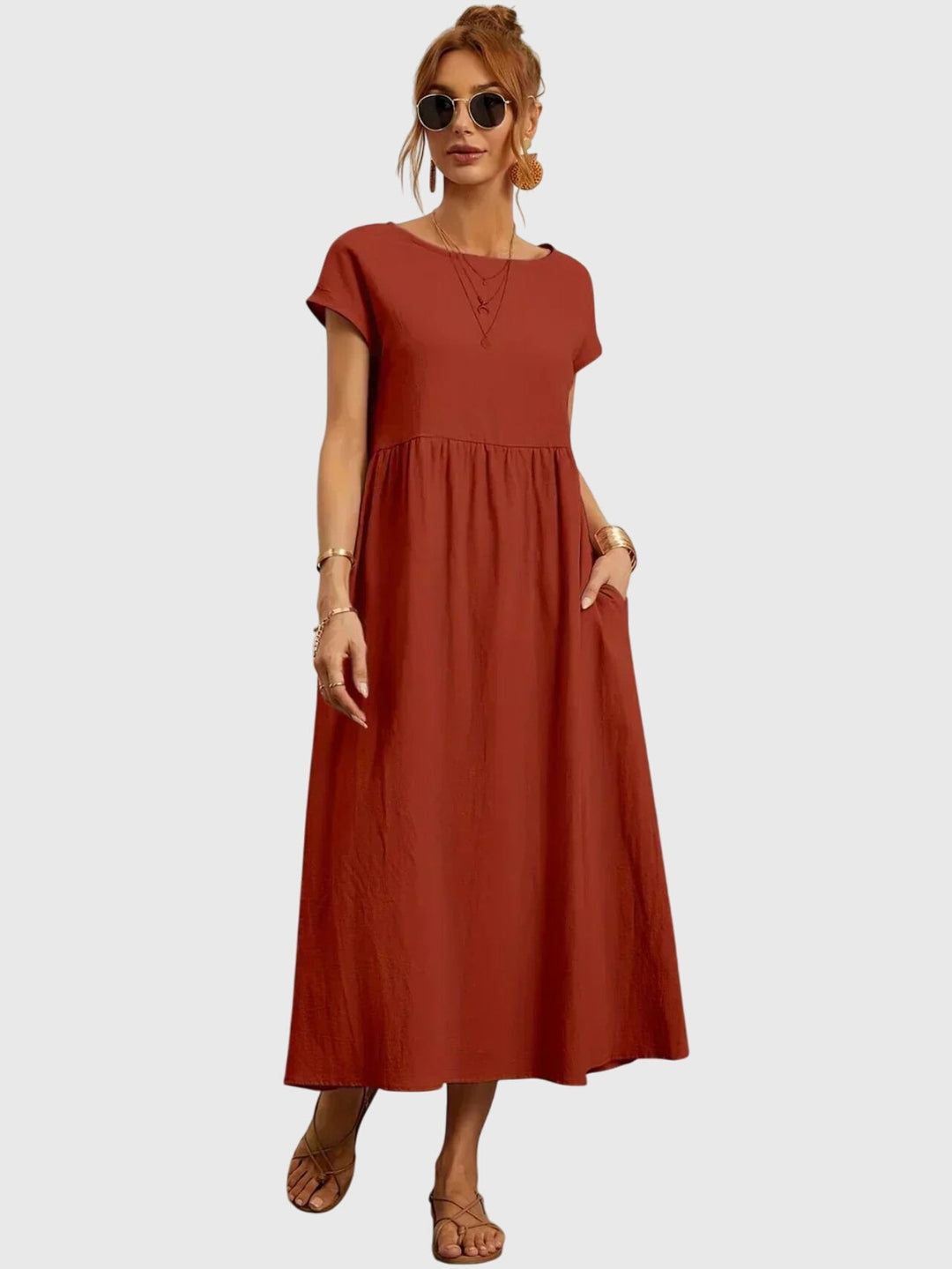 Vorynza | Relaxed Midi Dress with Pockets