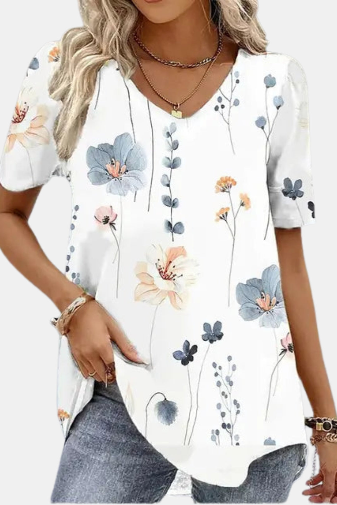 Vynelle | Floral V Neck Short Sleeve Top
