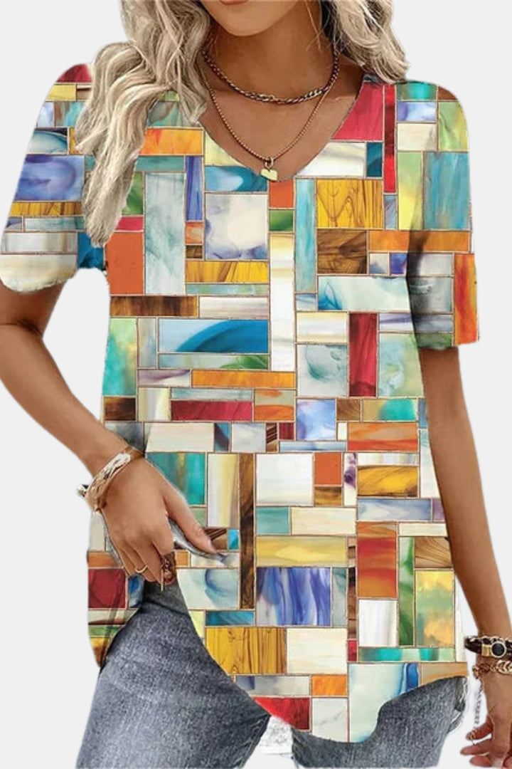 Vynelle | Floral V Neck Short Sleeve Top