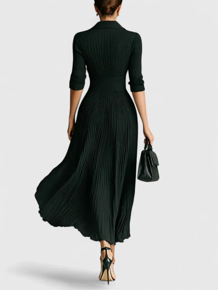 Vynessa | Elegant Pleated Maxi Dress with Button Waist