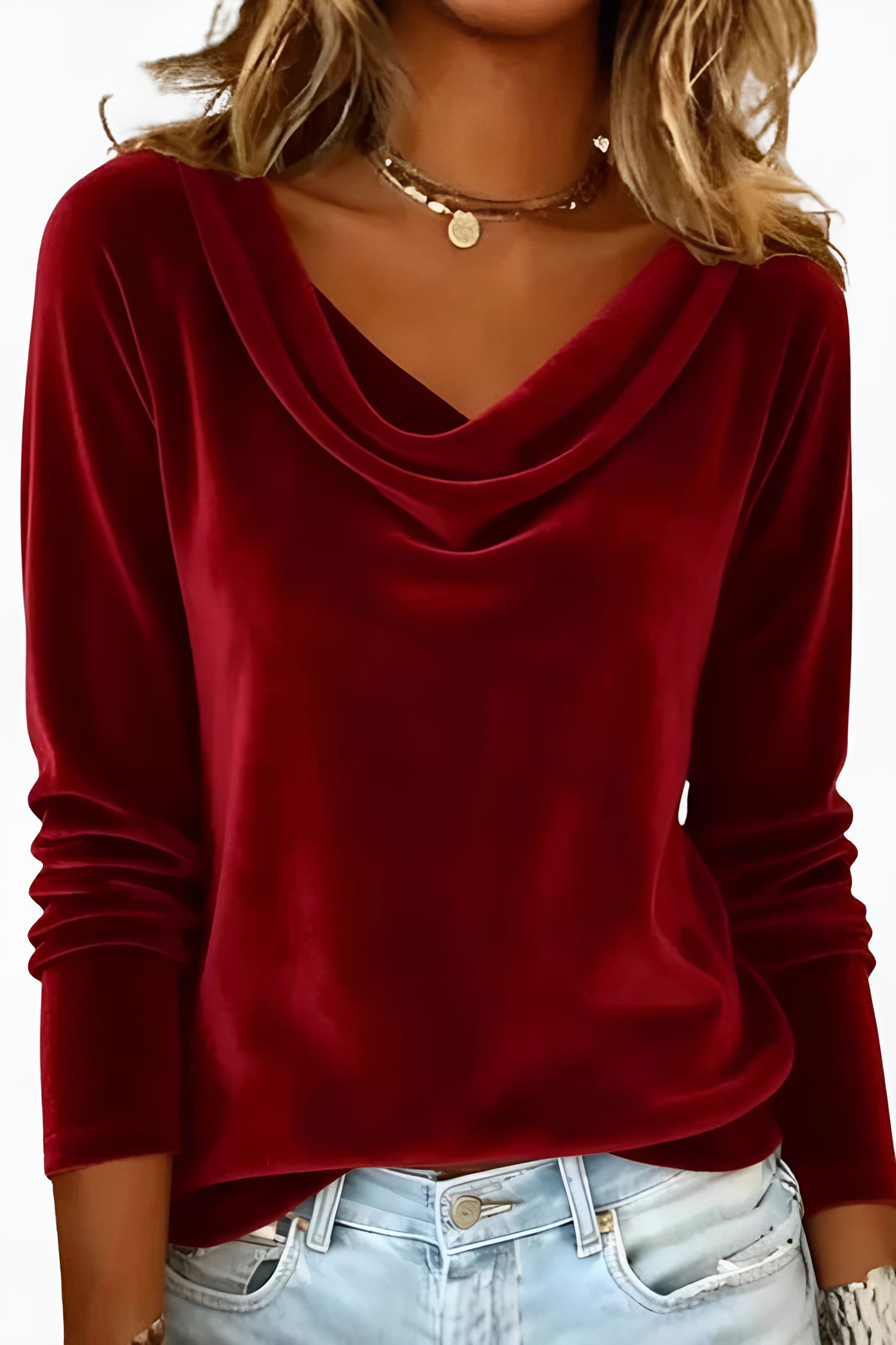 Warylossa | Elegant Cowl Neck Velvet Top