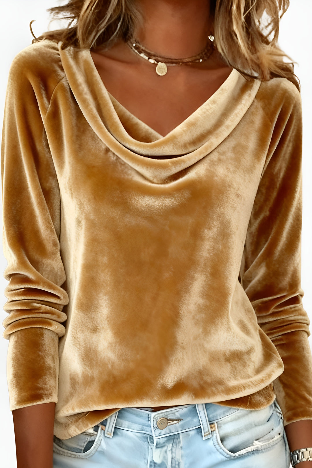 Warylossa | Elegant Cowl Neck Velvet Top