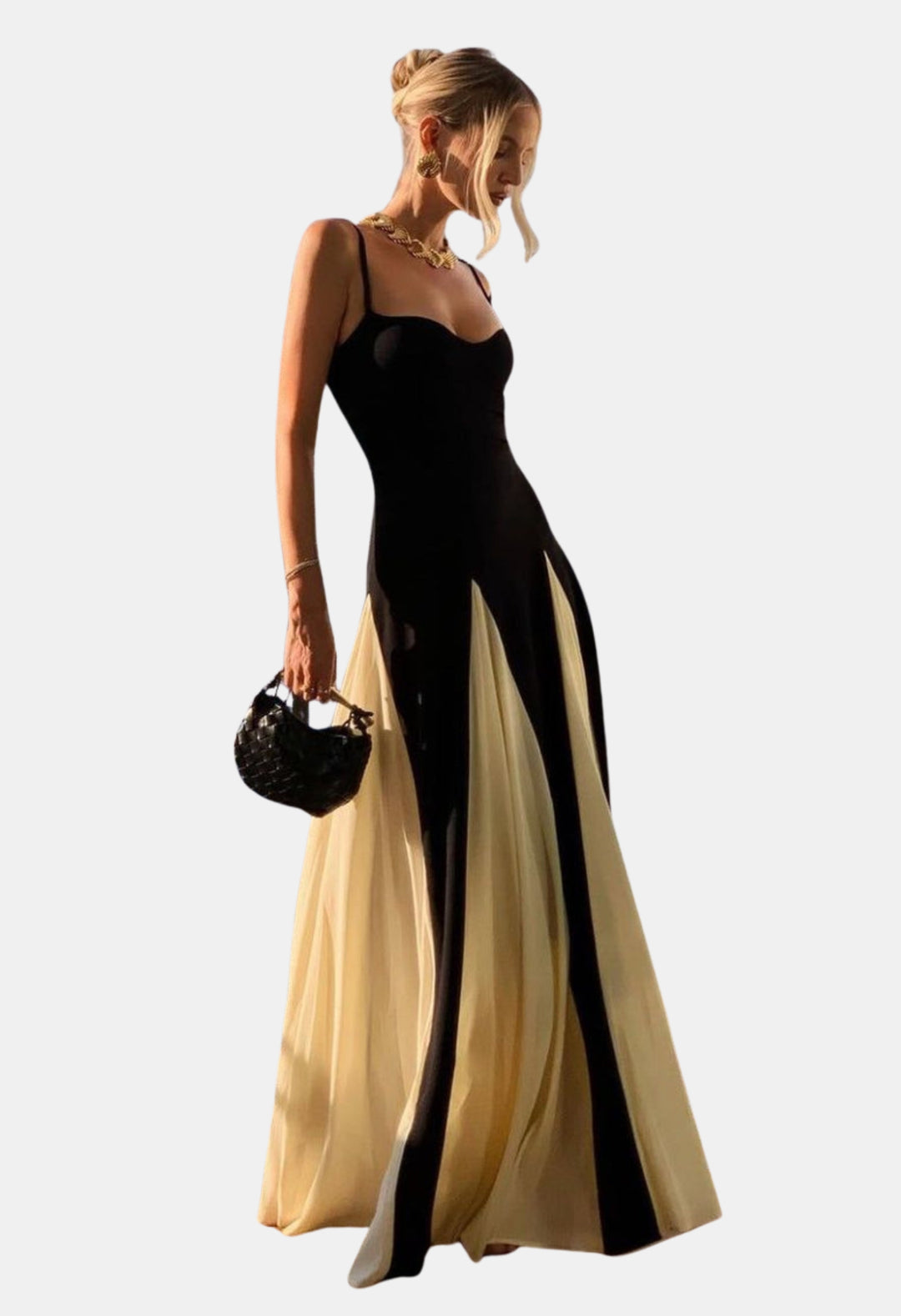 Waryndelle | Wedding Guest Two Tone Maxi Dress with Front Slit