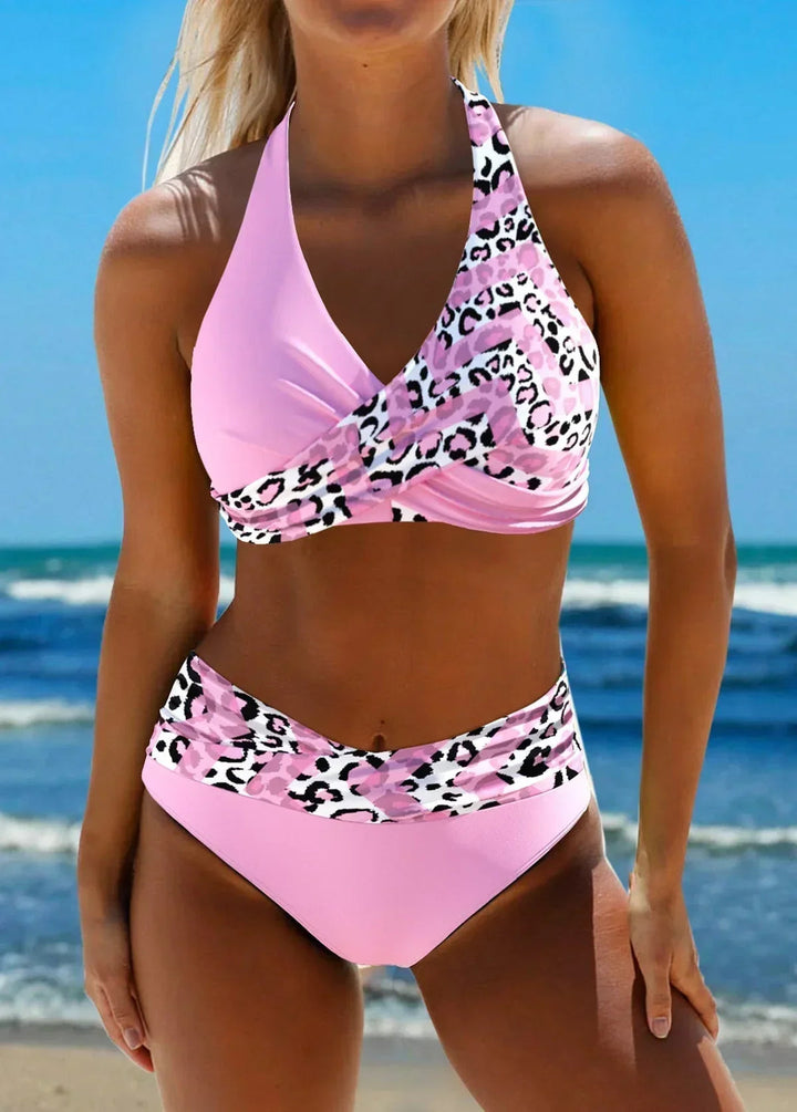 Whitnee | Criss-Cross Bikini Set with Leopard Accent