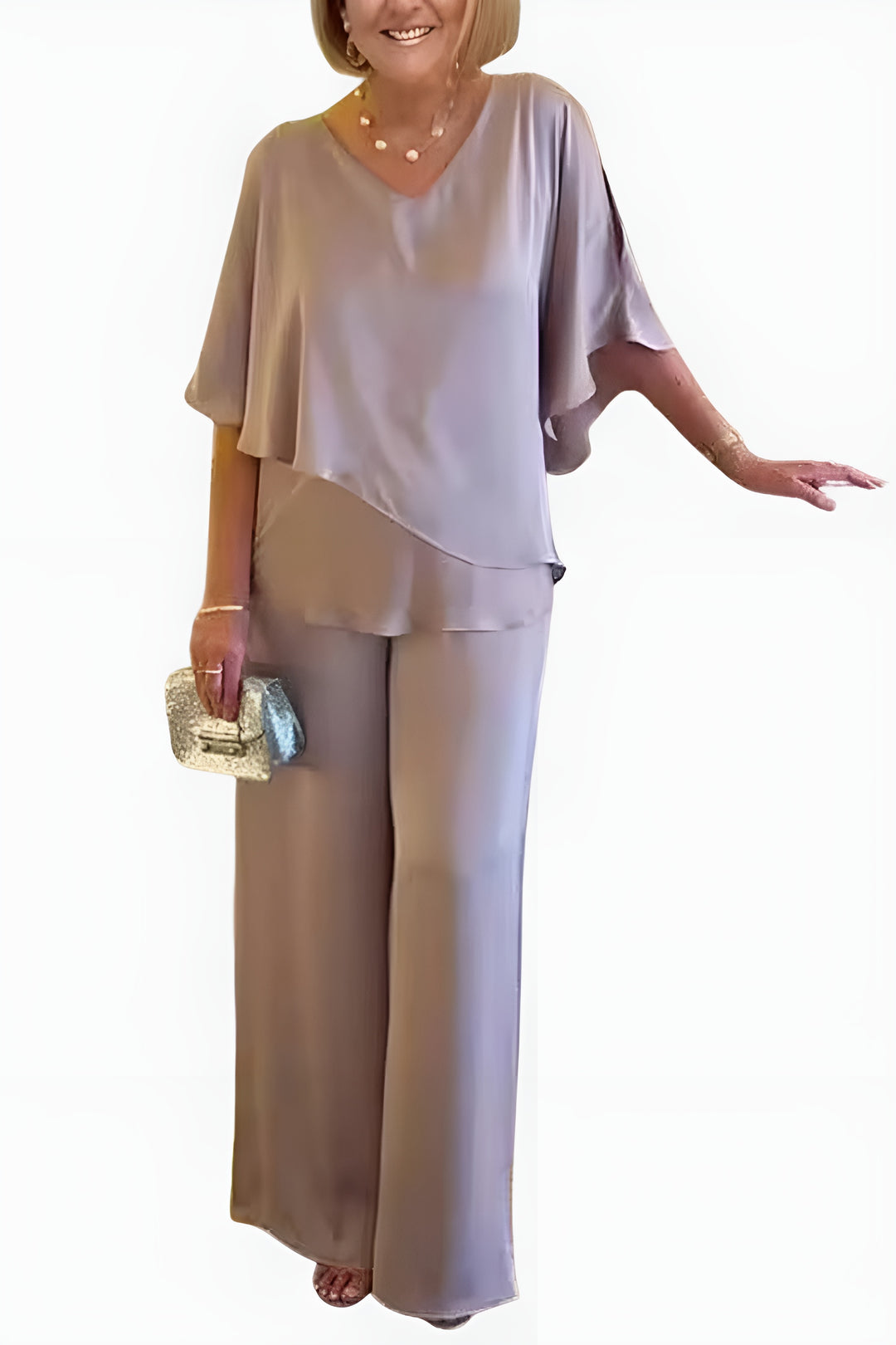 Wilhelmina | Elegant Layered Top and Wide Leg Pants Set