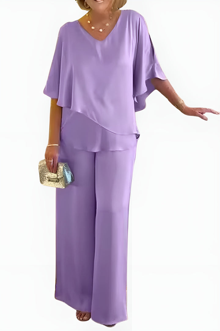 Wilhelmina | Elegant Layered Top and Wide Leg Pants Set