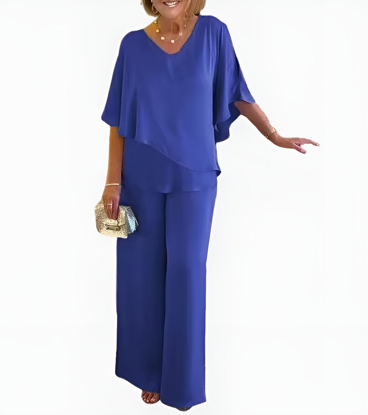 Wilhelmina | Elegant Layered Top and Wide Leg Pants Set