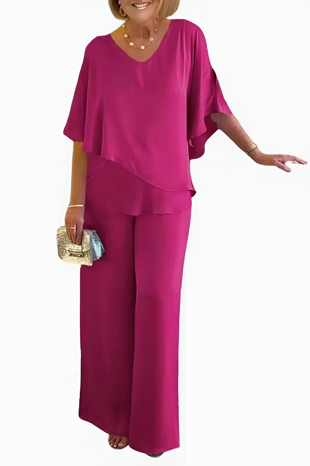 Wilhelmina | Elegant Layered Top and Wide Leg Pants Set