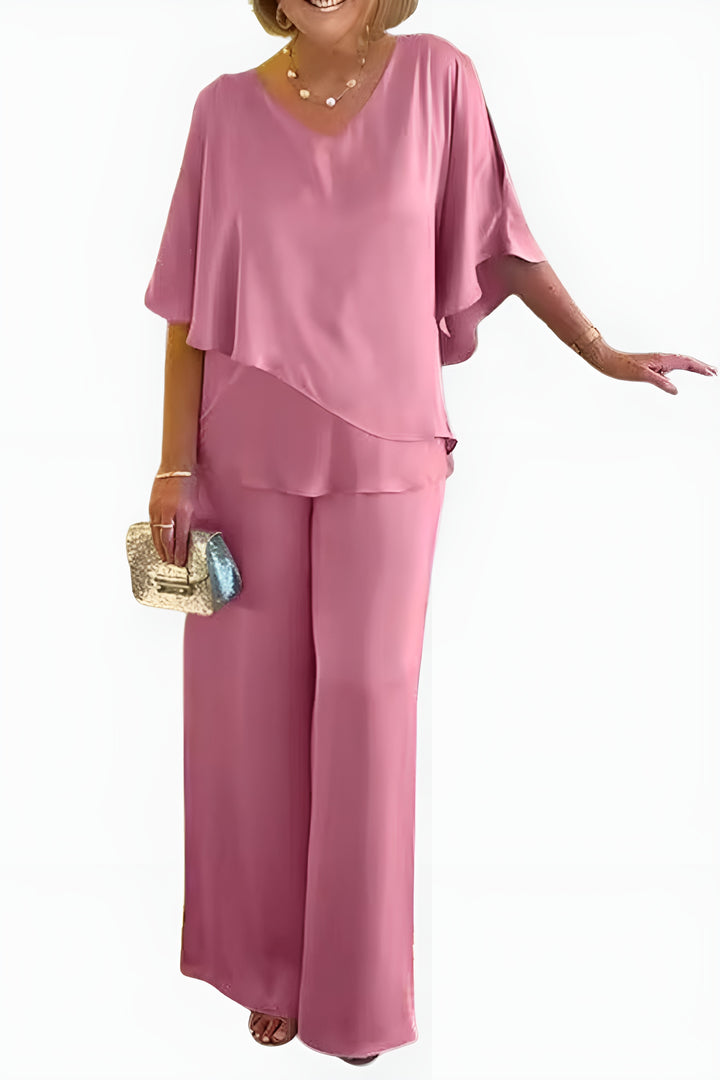 Wilhelmina | Elegant Layered Top and Wide Leg Pants Set