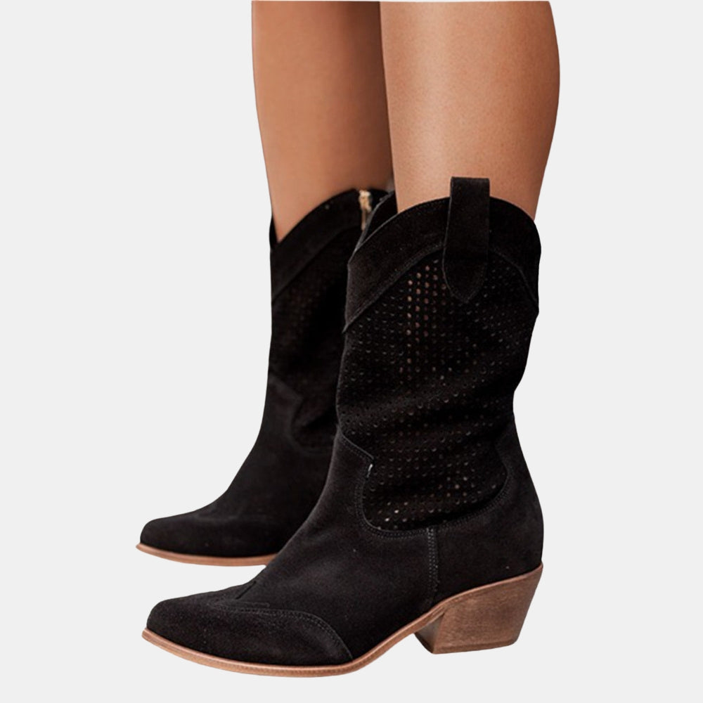 Willodean | Western Ankle Boots with Perforated Detail