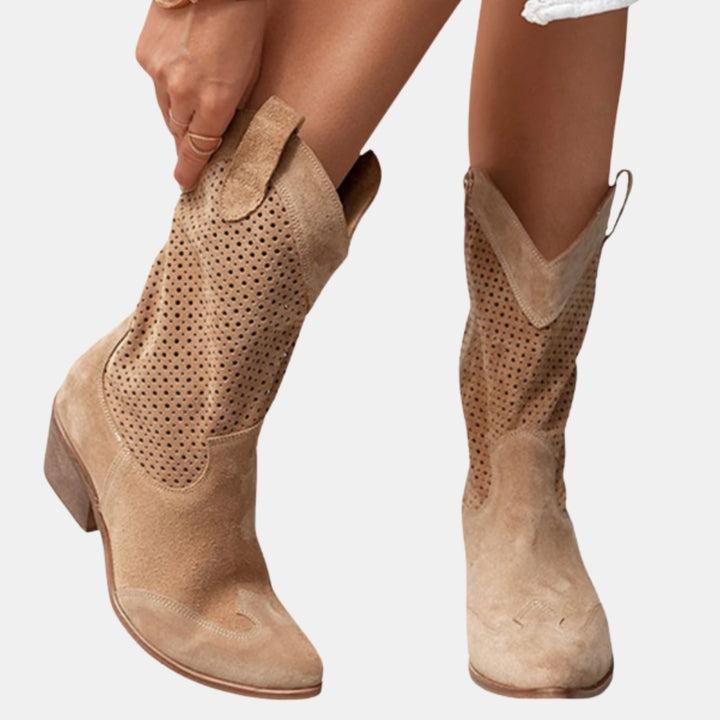 Willodean | Western Ankle Boots with Perforated Detail