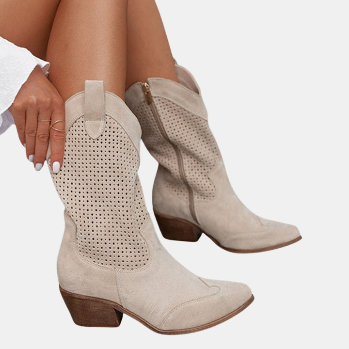 Willodean | Western Ankle Boots with Perforated Detail