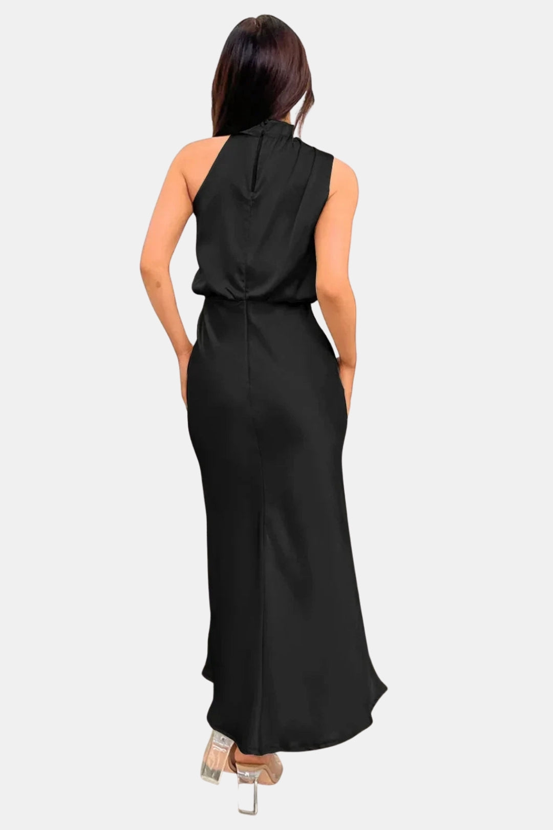 Woryndara | Elegant Halter Neck Midi Dress with Draped Bodice
