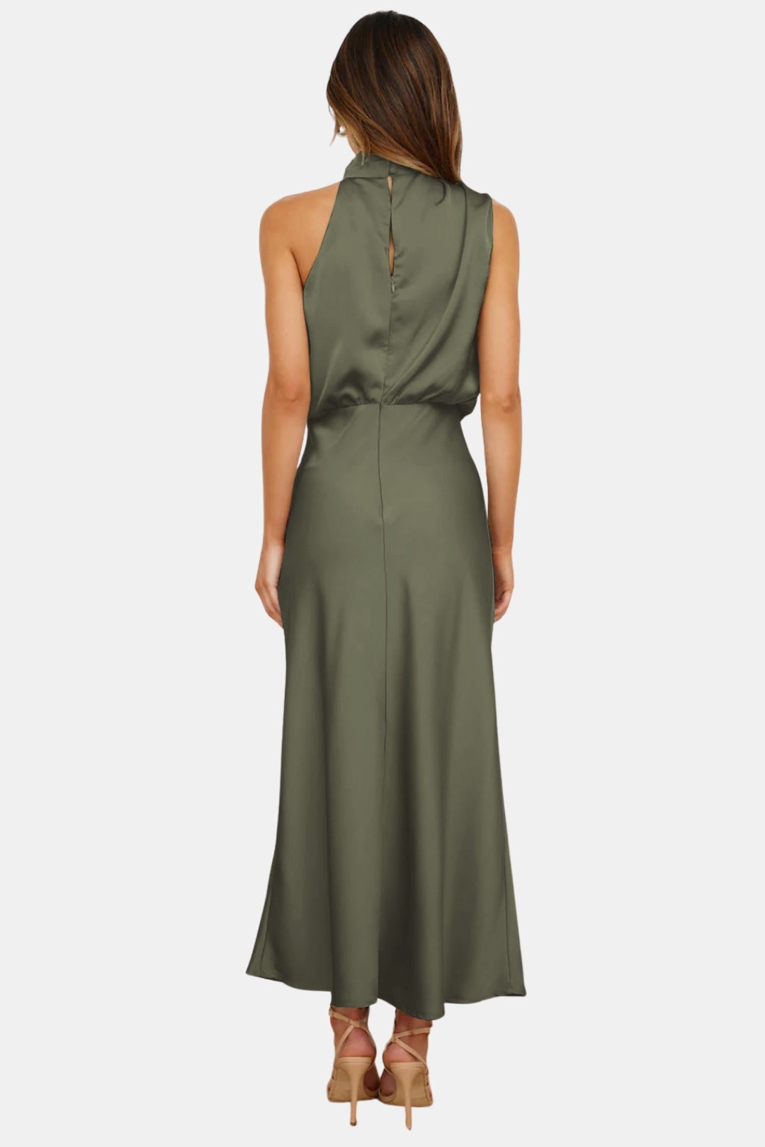 Woryndara | Elegant Halter Neck Midi Dress with Draped Bodice