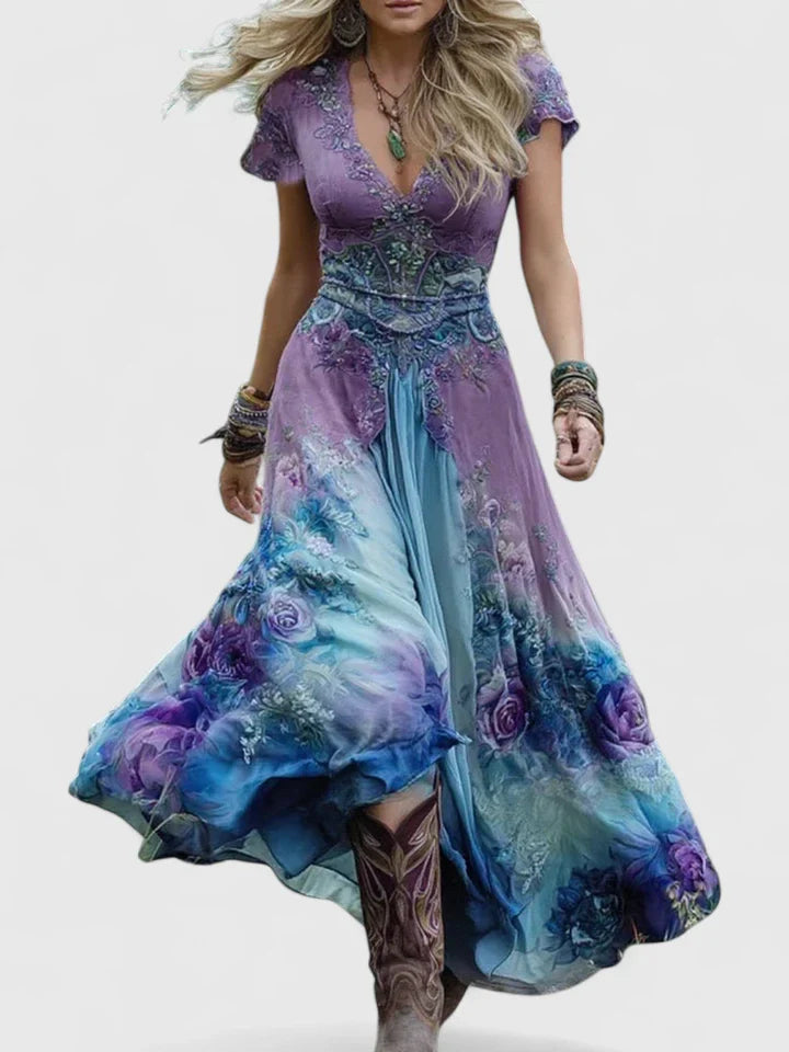 Xandria | Bohemian Maxi Dress with V-Neck