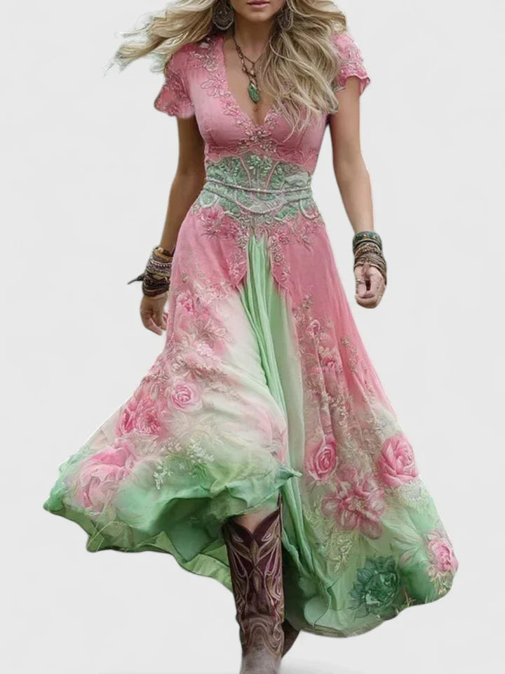 Xandria | Bohemian Maxi Dress with V-Neck