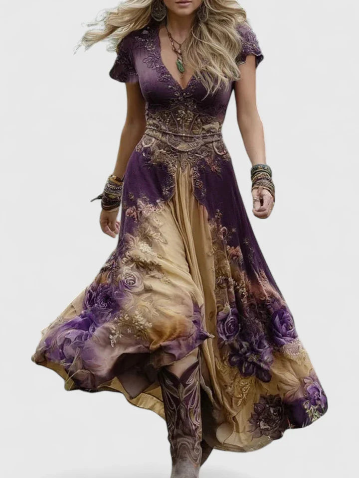 Xandria | Bohemian Maxi Dress with V-Neck