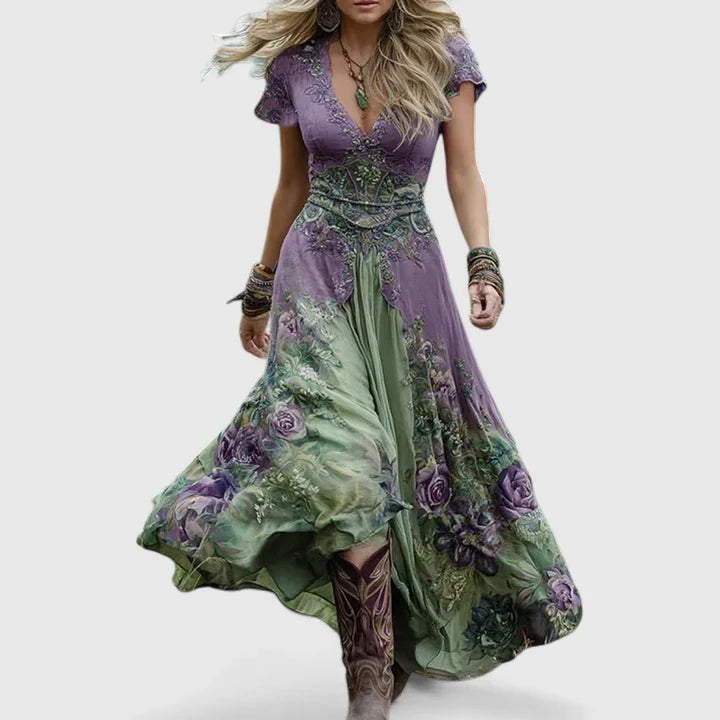 Xandria | Bohemian Maxi Dress with V-Neck