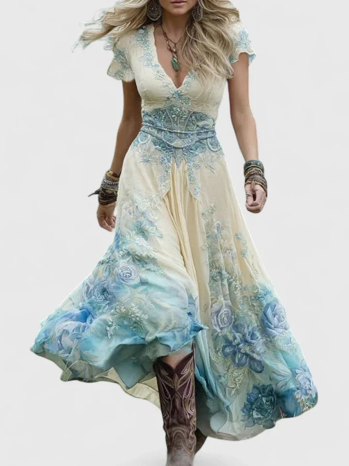 Xandria | Bohemian Maxi Dress with V-Neck