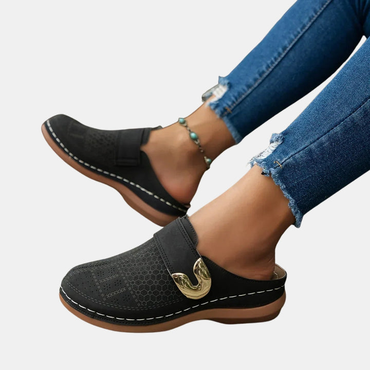 Xandrine | Slip On Loafers with Metal Buckle Detail