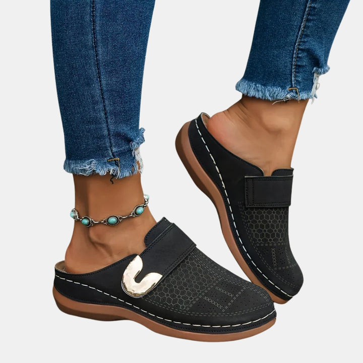 Xandrine | Slip On Loafers with Metal Buckle Detail