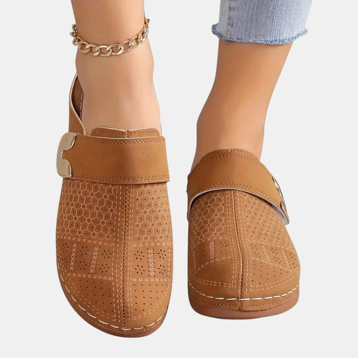 Xandrine | Slip On Loafers with Metal Buckle Detail
