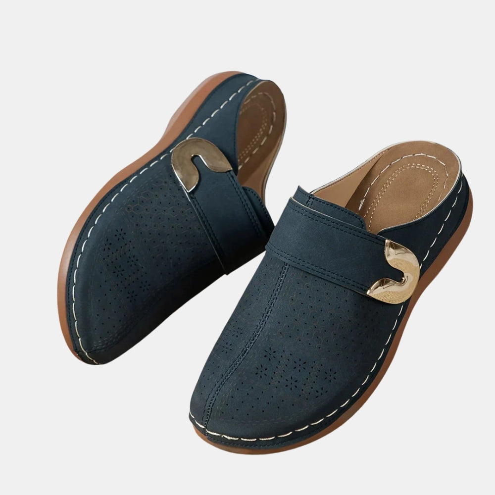 Xandrine | Slip On Loafers with Metal Buckle Detail