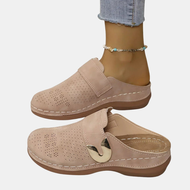 Xandrine | Slip On Loafers with Metal Buckle Detail