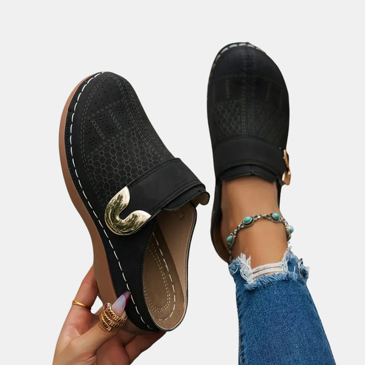 Xandrine | Slip On Loafers with Metal Buckle Detail