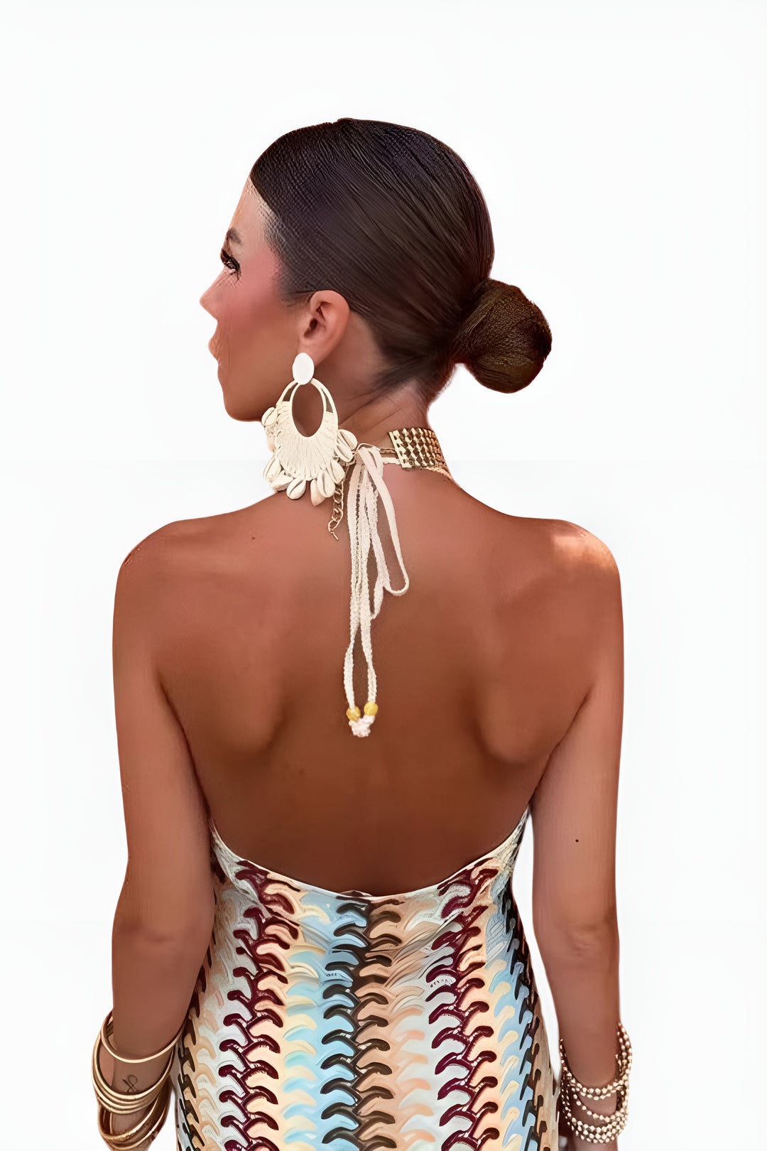 Xaryndora | Wedding Guest Printed Halter Maxi Dress with Open Back