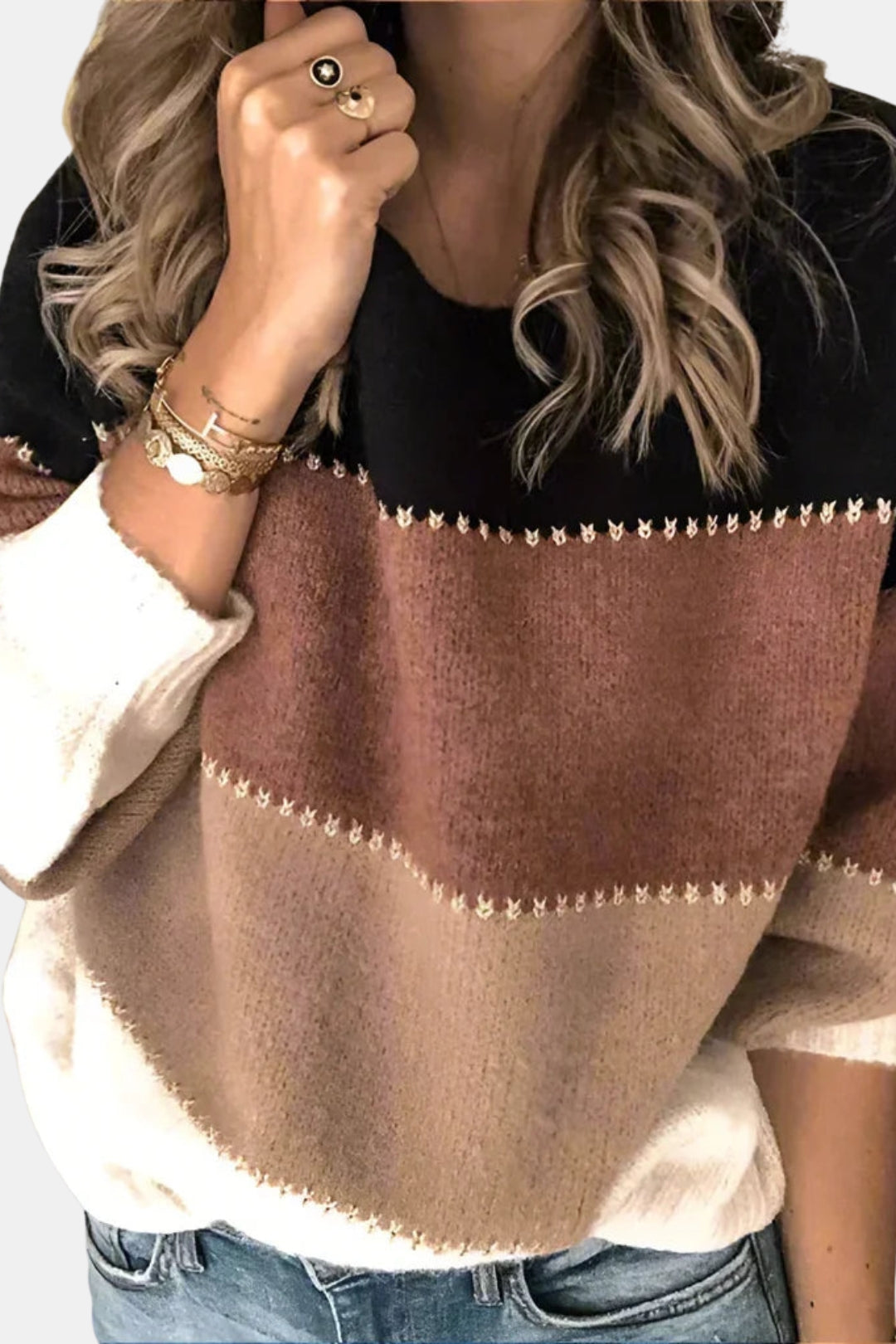Xavielle | Striped Knit Sweater with Long Sleeves
