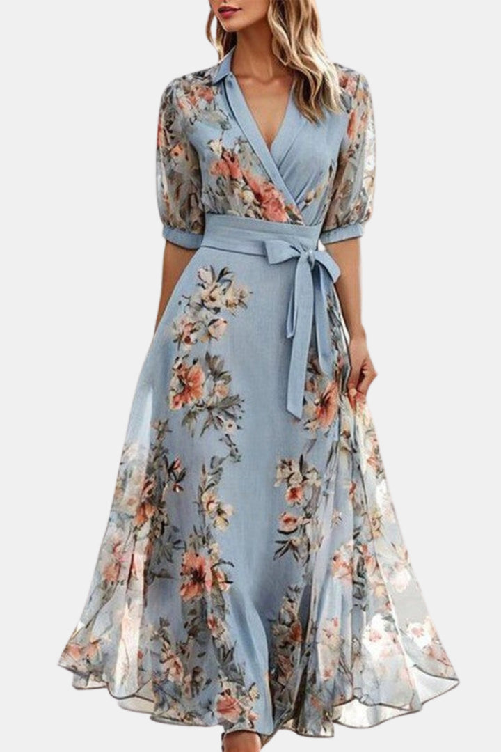 Xelyvessa | Elegant Floral Wrap Midi Dress