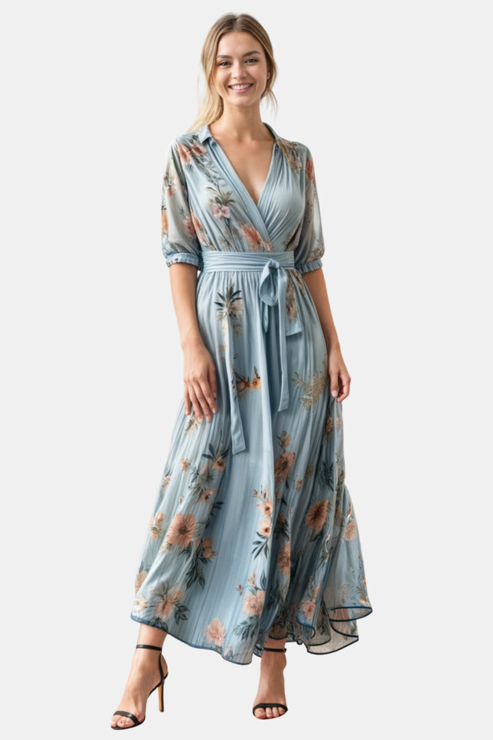 Xelyvessa | Elegant Floral Wrap Midi Dress