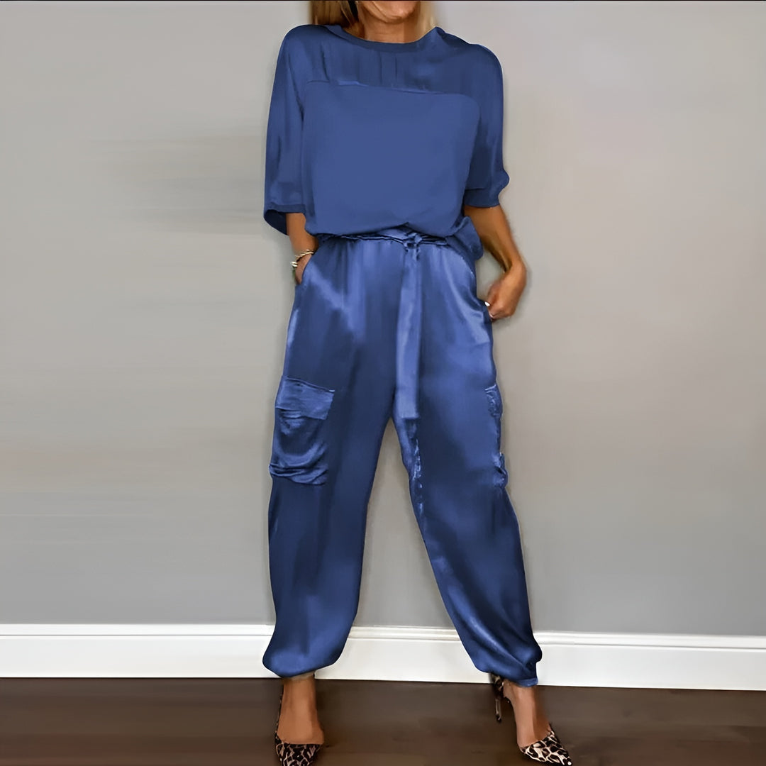 Xiomara | Two Piece Set with Satin Cargo Pants