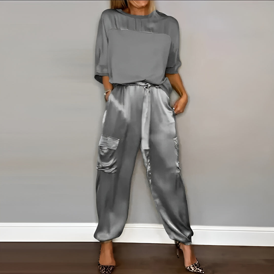 Xiomara | Two Piece Set with Satin Cargo Pants