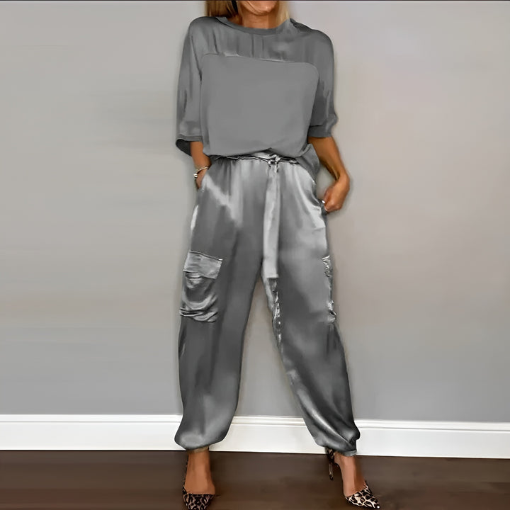 Xiomara | Two Piece Set with Satin Cargo Pants