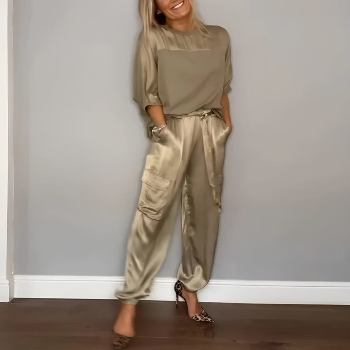 Xiomara | Two Piece Set with Satin Cargo Pants
